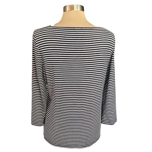 Talbots Navy & White Stripe Knit Top Size L 3/4 Sleeve Nautical Coastal Preppy - Picture 4 of 6